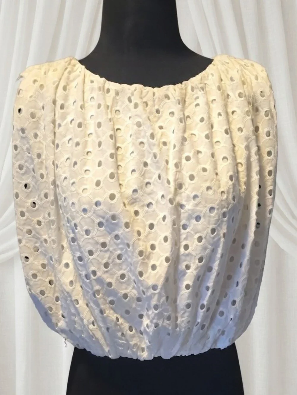 Astr White Eyelet Puff-Sleeve Blouse